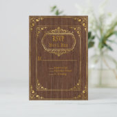 Gay Couple Brown Barnwood and Gold Wedding RSVP (Stehend Vorderseite)