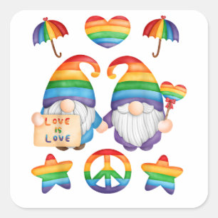 Gay Couple Gnomes Pride, Mr. & Mr. Gay Wedding, Se Quadratischer Aufkleber