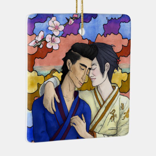 Gay Couple im Stil der japanischen Kunst Ukiyo-e Keramikornament (Rechts)