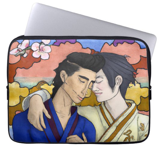 Gay Couple im Stil der japanischen Kunst Ukiyo-e Laptopschutzhülle (Vorderseite)