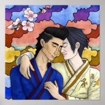 Gay Couple im Stil der japanischen Kunst Ukiyo-e