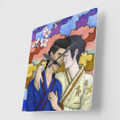 Gay Couple im Stil der japanischen Kunst Ukiyo-e Quadratische Wanduhr (Winkel)