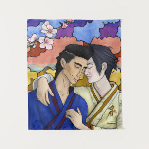 Gay Couple im Stil der japanischen Kunst Ukiyo-e Wandteppich