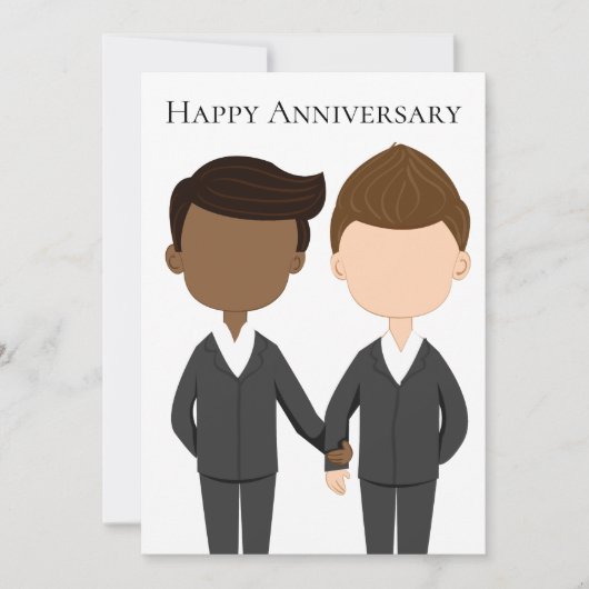 Gay Couple Interracial Men Happy Anniversary Karte (Vorderseite)