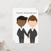 Gay Couple Interracial Men Happy Anniversary Karte (Vorderseite/Rückseite Beispiel)