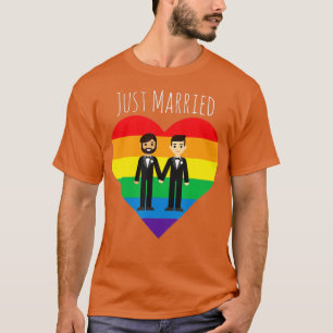 Gay Couple Just Married Rainbow LGBT Wedding T-Shirt