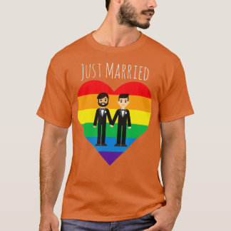 Gay Couple Just Married Rainbow LGBT Wedding T-Shirt