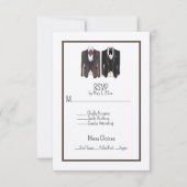 Gay Couple Tuxedos Wedding RSVP Karte (Vorderseite)