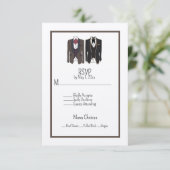Gay Couple Tuxedos Wedding RSVP Karte (Stehend Vorderseite)