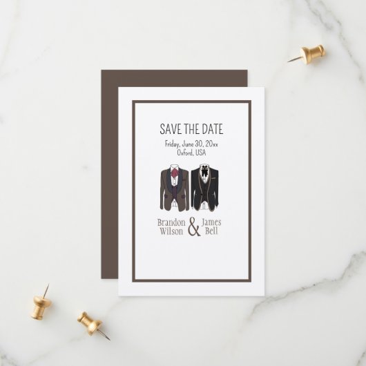Gay Couple Tuxedos Wedding Save the Date (Vorderseite/Rückseite Beispiel)