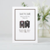 Gay Couple Tuxedos Wedding Save the Date (Stehend Vorderseite)