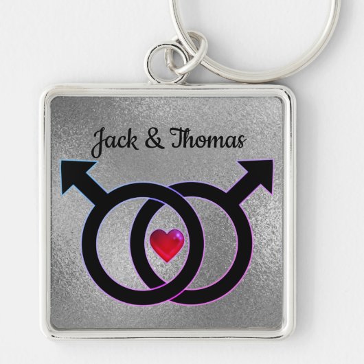 Gay Ehe Silber Premium Square Schlüsselkette Schlüsselanhänger (Vorne)