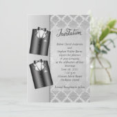Gay Elegant Silver Wedding Einladung (Stehend Vorderseite)