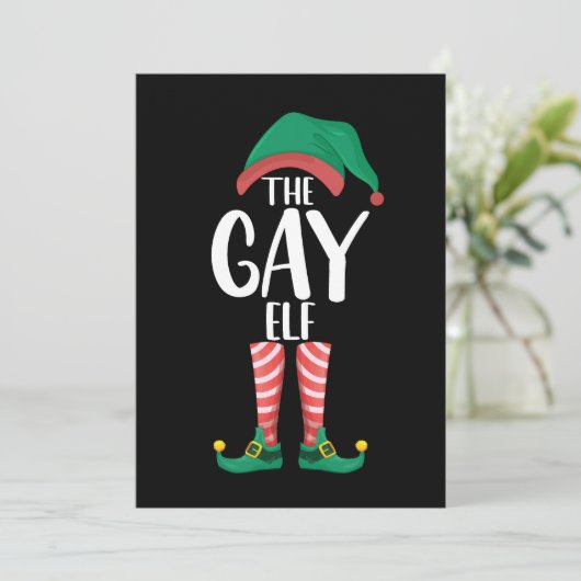 Gay Elf LGTBQ Matching Family Christmas Party Einladung (Stehend Vorderseite)