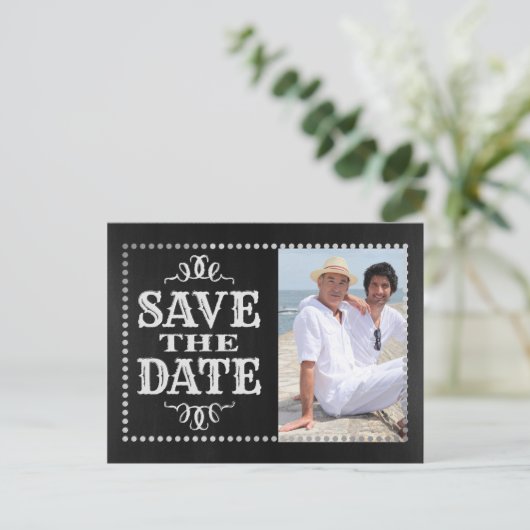 Gay Foto Save the Date Ankündigungspostkarte (Stehend Vorderseite)