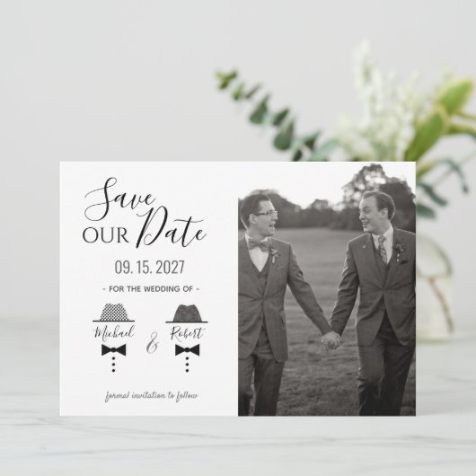 Gay Foto Wedding Save The Date (Stehend Vorderseite)