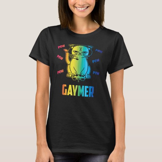 Gay Gaymer Cat LGBT Awareness Pride Month Rainbow  T-Shirt (Vorderseite)