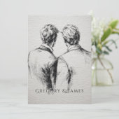 Gay / Grooms Wedding Pencil Drawing  Einladung (Stehend Vorderseite)