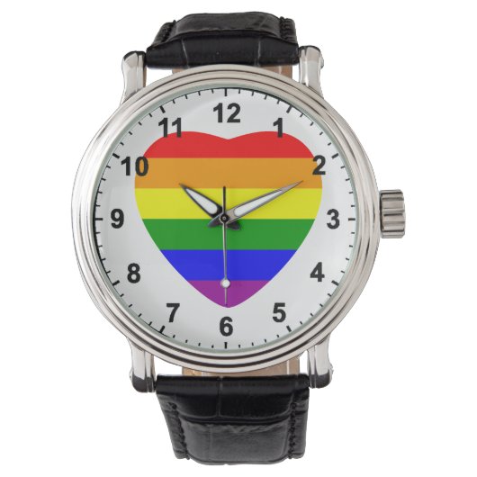 GAY Heart Shaped Rainbow Flag Armbanduhr (Vorderseite)