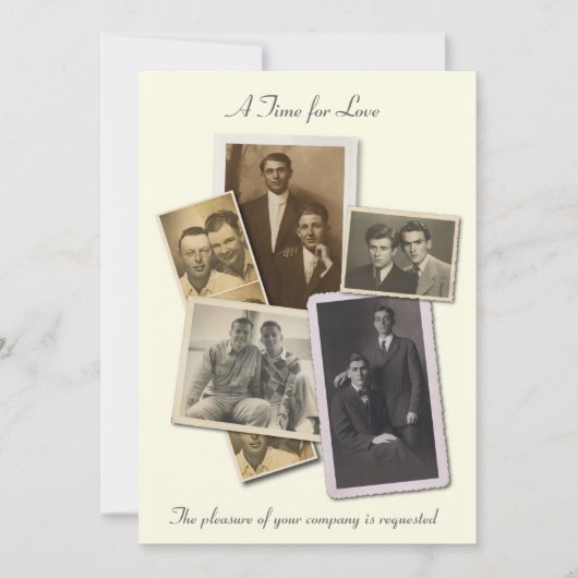 Gay Hochzeit mit Vintagen Porträts Einladung (Vorderseite)