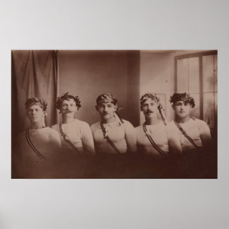 Gay interessierte junge Athleten mit Kränen Vintag Poster