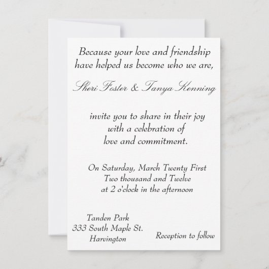 Gay Lasbian Hochzeitsfeier: Einladung (Rückseite)