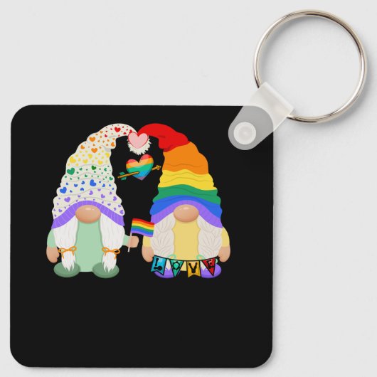 Gay Les Trans Bi Pride Gnomes Liebe Regenbogenflag Schlüsselanhänger (Rückseite)