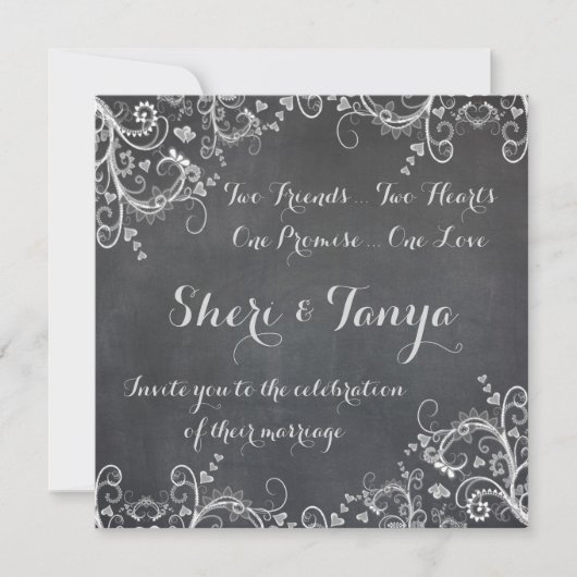Gay Lesbian Chalkboard Design Hochzeit Einladung (Vorderseite)