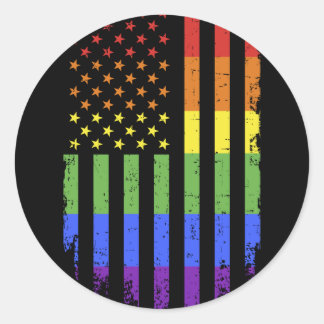 Gay lesbian pride month rainbow US american flag Runder Aufkleber