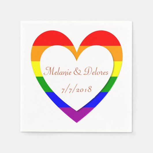 Gay Lesbian Rainbow Heart Wedding Napkins Serviette (Vorderseite)