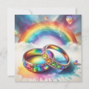 Gay Lesbian Rainbow Rings Wedding Einladung