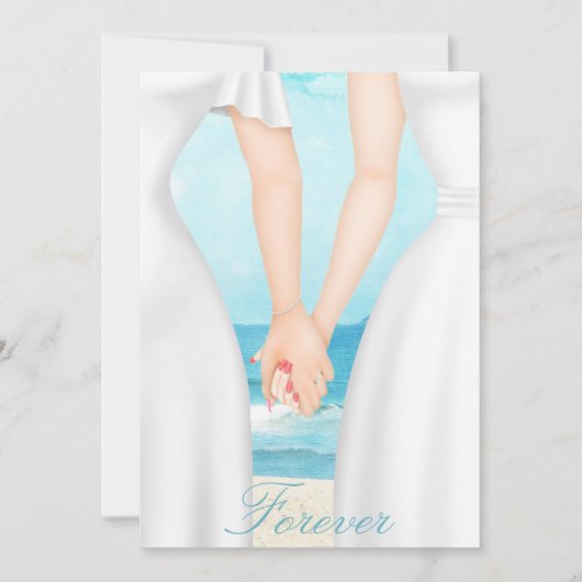 Gay Lesbian Two Brides on Beach Einladung (Vorderseite)