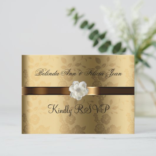 Gay Lesbian Wedding RSVP Gold, Schokolade Brown (Stehend Vorderseite)