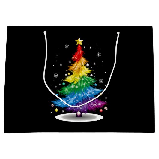 Gay LGBT Pride Rainbow Christmas Tree Merry Xmas Große Geschenktüte (Vorderseite)