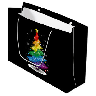 Gay LGBT Pride Rainbow Christmas Tree Merry Xmas Große Geschenktüte