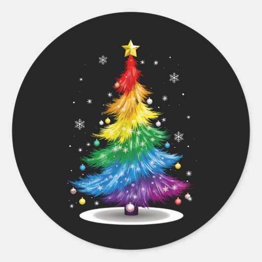 Gay LGBT Pride Rainbow Christmas Tree Merry Xmas Runder Aufkleber (Vorderseite)