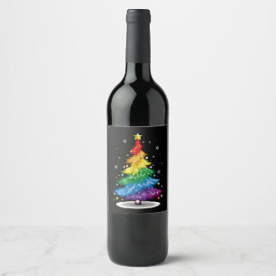 Gay LGBT Pride Rainbow Christmas Tree Merry Xmas Weinetikett