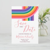 Gay LGBT Pride Rainbow Wedding Save The Date (Stehend Vorderseite)