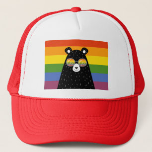 Gay LGBT Rainbow Pride Bear in Brille Truckerkappe