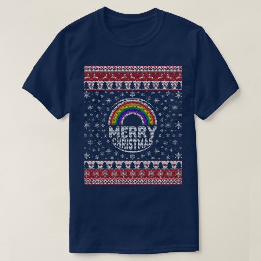 Gay LGBT Ugly Christmas Sweater Rainbow Merry Chri T-Shirt (Design vorne)