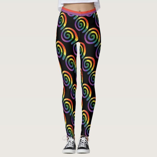 Gay LGBTQ Rainbow Pride Stripe Circle Pattern Leggings (Vorderseite)