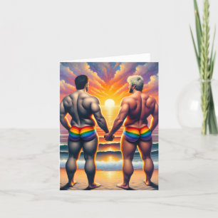 Gay lgbtq Tag am Strand Regenbogen Liebe ist Liebe Dankeskarte