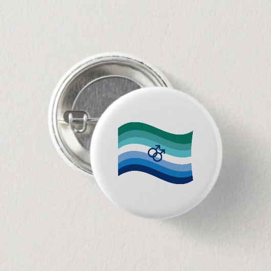 Gay Male Liebe Pride Azure Wavy Flag Button (Vorne & Hinten)