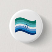 Gay Male Liebe Pride Azure Wavy Flag Button (Vorderseite)