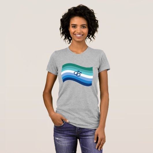 Gay Male Liebe Pride Azure Wavy Flag T-Shirt (Vorne ganz)