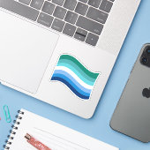 Gay-Männchen-Blaus-Wavy-Fahne Aufkleber (Laptop mit iPhone)