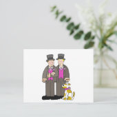Gay Marriage Gratulationen Zwei Männer und ein Hun Postkarte (Stehend Vorderseite)