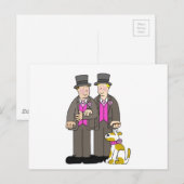 Gay Marriage Gratulationen Zwei Männer und ein Hun Postkarte (Vorne/Hinten)