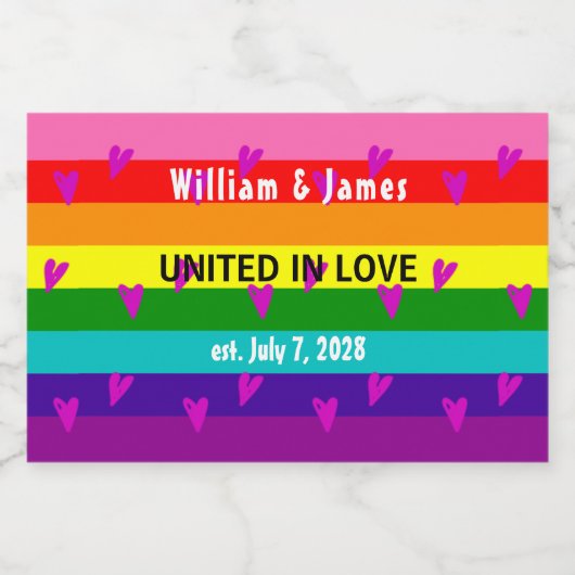 Gay Marriage Rainbow Flag Original 8 Streifen LGBT Schaumweinetikett (Einzelnes Label)