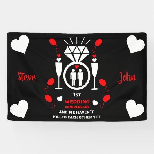 Gay Men 1sth Wedding-Jubiläumsbanner Banner (Horizontal)